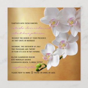 Golden gradiënt Glow White Orchids Wedding Invites Kaart