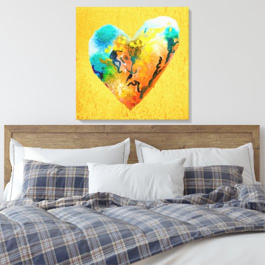 Golden graffiti hart waterverf kunst canvas afdruk (Insitu (Slaapkamer))
