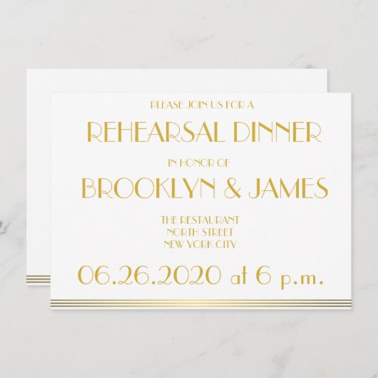Golden Great Gatsby Invitations de répétition Mari (Devant / Derrière)