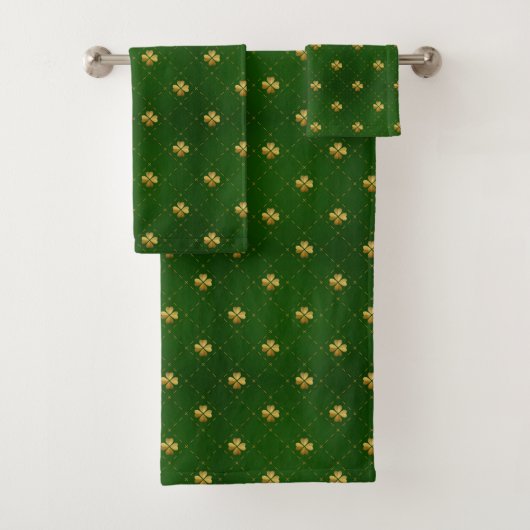 Golden Green Clover Pattern Bad Handdoek (Insitu)