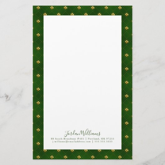Golden Green Clover Pattern Briefpapier (Voorkant)
