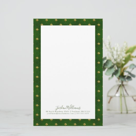 Golden Green Clover Pattern Briefpapier (Staand voorkant)