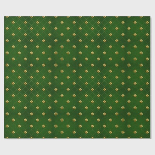Golden Green Clover Pattern Cadeaupapier (Vlak)