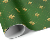 Golden Green Clover Pattern Cadeaupapier (Rol Hoek)