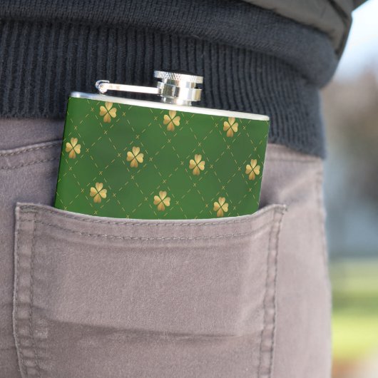 Golden Green Clover Pattern Heupfles (Voorbeeld)