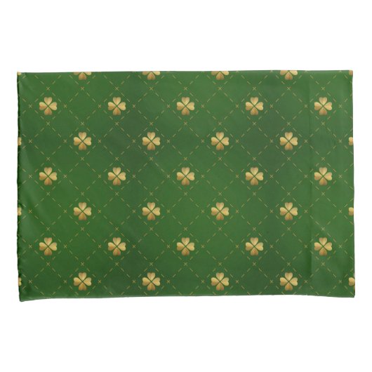 Golden Green Clover Pattern Kussensloop (Voorkant-Rechts)