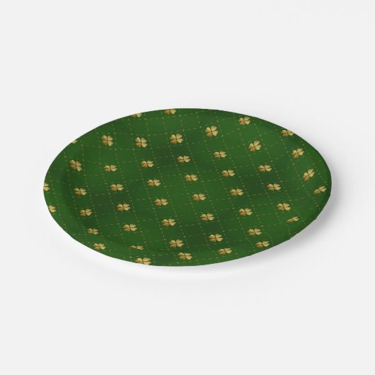 Golden Green Clover Pattern Papieren Bordje (Gekanteld)