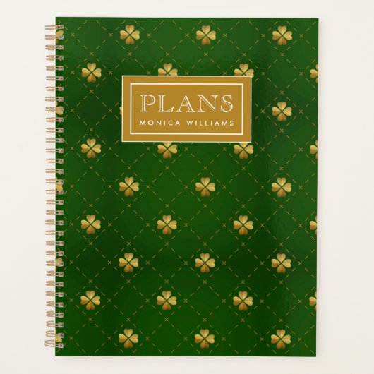 Golden Green Clover Pattern Planner (Voorkant)