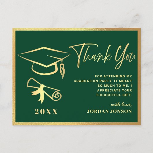 Golden Green Modern Graduation Party Dank u Briefkaart (Voorkant)