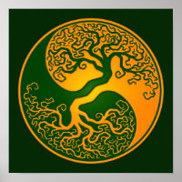 Golden Green Tree of Life Yin Yang