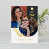 Golden Greenery Overlapping Foto's Afstuderen Folie Uitnodiging (Staand Voorkant)