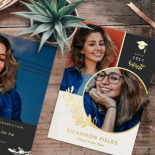 Golden Greenery Overlapping Foto's Afstuderen Folie Uitnodiging