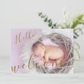 Golden Hallo Welcome Photo Baby Birth Aankondiging (Staand voorkant)