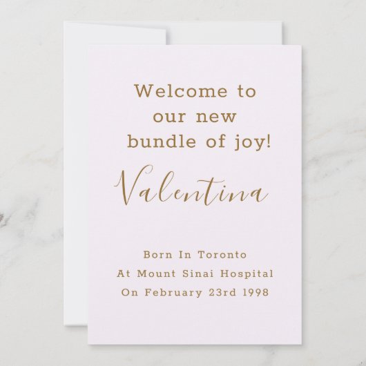 Golden Hallo Welcome Photo Baby Birth Aankondiging (Achterkant)