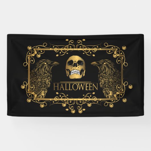 Golden Halloween Skull Ravens Spandoek (Horizontaal)