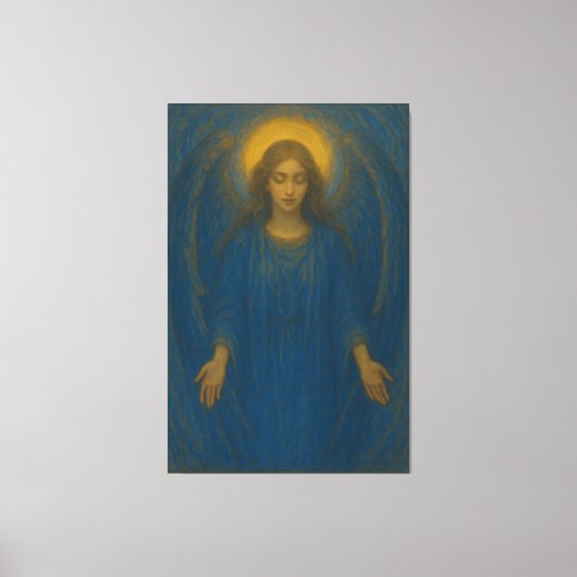 Golden Halo Blessing Angel – Sacred Blue Wing Guar Canvas Afdruk (Voorkant)