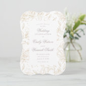 Golden Hand Drawn Floral Wedding Invitation Kaart (Staand voorkant)