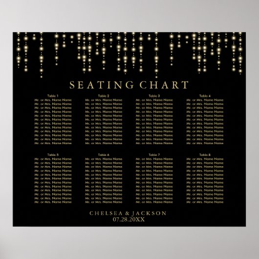 Golden Hanging Lights en Black - Seating Chart Poster (Voorkant)