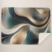 Golden Harmony - Blauwgroen en Goud Abstract Sherpa Deken (Voorkant (horizontaal))