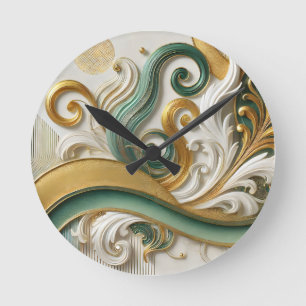 Golden Harmony Swirl – Elegante Abstracte wandklok Ronde Klok