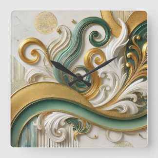 Golden Harmony Swirl – Elegante Abstracte wandklok Vierkante Klok