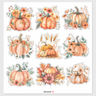 Golden Harvest Waterverf Pompoen & Bloemen Sticker