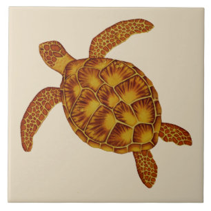 Golden Hawaiian Honu Zee Turtle Ceramic Tile Tegeltje