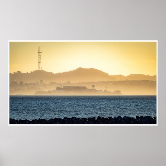 Golden Haze Over Alcatraz Cityscape Wall Art Poster (Voorkant)