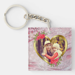 Golden Heart en mooie Rozen bloemen Sleutelhanger