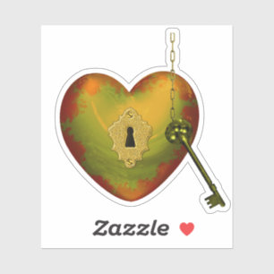 Golden Heart met Key Sticker