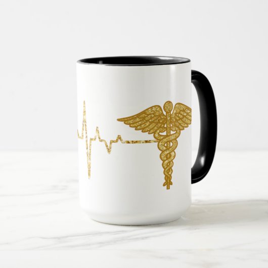 Golden Heart Rate met Caduceus Symbol Mok (Voorkant rechts)