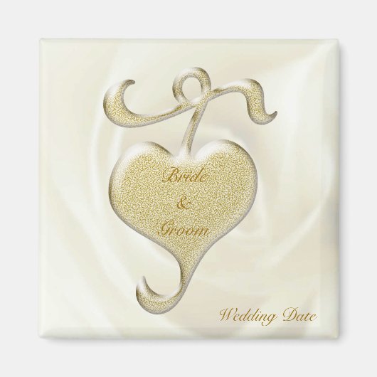 Golden Heart Wedding Favor Magnet Magneet (Voorkant)