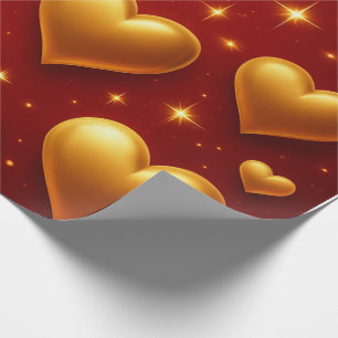 Golden Hearts op rood met sterren Cadeaupapier