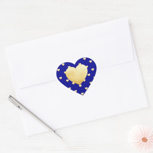 Golden Hearts Pattern on Royal Blue Hart Sticker (Envelop)