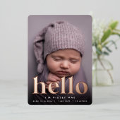 Golden Hello | Faire-part de naissance Rose Gold F (Debout devant)