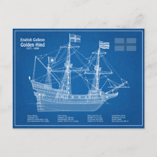 Golden Hind - Schip Blauwdruk Plannen ABD Briefkaart