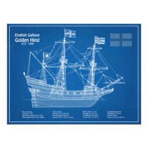 Golden Hind - Schip Blauwdruk Plannen ABD Foto Afdruk