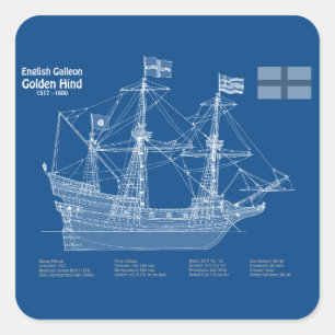 Golden Hind - Schip Blauwdruk Plannen ABD Vierkante Sticker