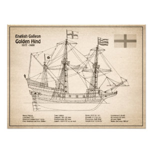 Golden Hind - Schip Blauwdruk Plannen SD Foto Afdruk