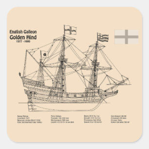 Golden Hind - Schip Blauwdruk Plannen SD Vierkante Sticker