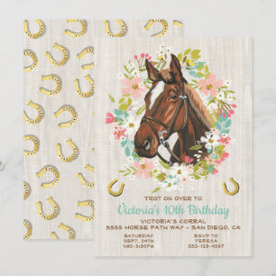Golden hoefijzer Wreath Horse Birthday Party Kaart