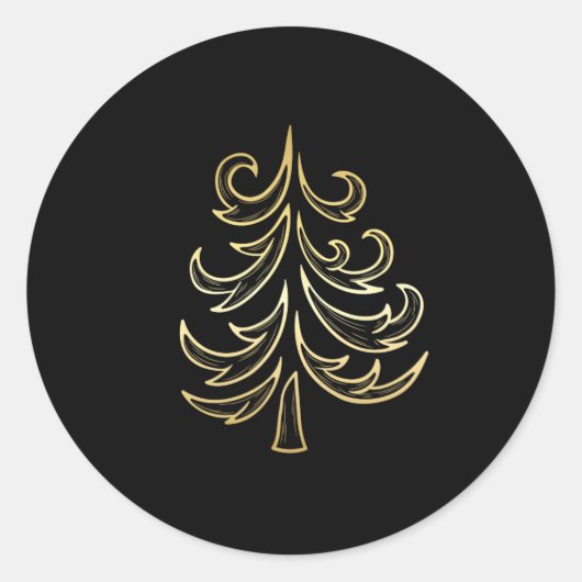Golden Holiday Tree op zwarte Kerst stickers (Voorkant)
