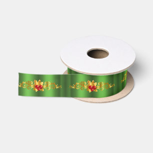 Golden Holly met de groene kerst Lint