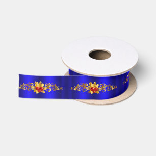 Golden Holly op blauw kerstfeest Lint