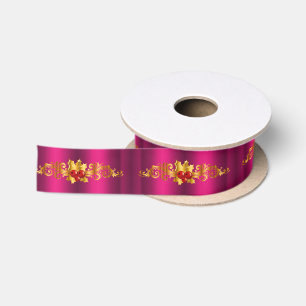 Golden Holly op roze kerst Lint
