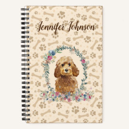 Golden Honey Cockapoo Dog Paw Print & Floral Cute Notitieboek
