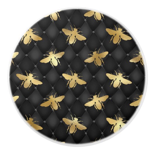 Golden honeybee on black background door pull/knob keramische knop (Voorkant)