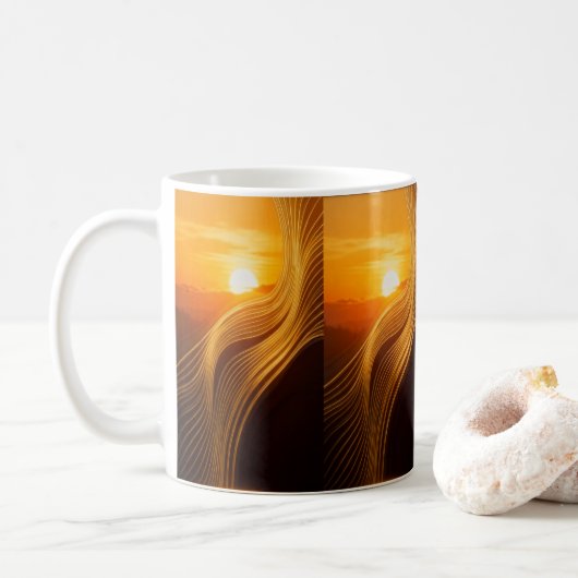Golden Horizon — Abstract Modern Coffee Mug (Avec donut)