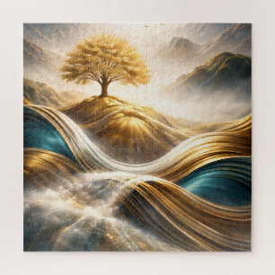 Golden Horizon: Boom van Sereniteit Wandkunst Legpuzzel