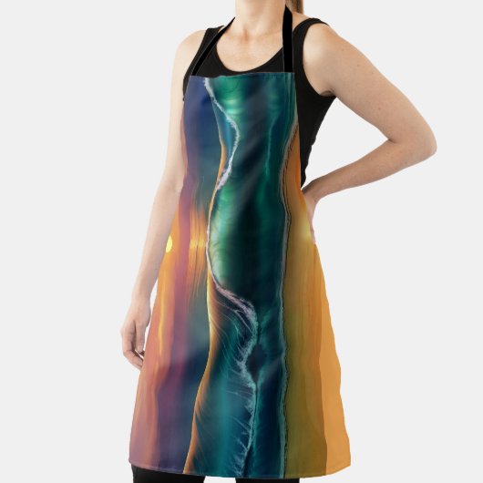 Golden Horizon Wave All-Over Print Apron Schort (Insitu)